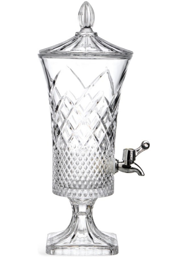 موزع مشروبات زجاجي فاخر بسعة 4.5 لتر، وعاء زجاج شفاف عالي الجودة بتصميم كلاسيكي مع نقوش هندسية بارزة Diamond Cut ونقوش طولية، غطاء زجاجي مزخرف بمقبض Finial أنيق، صنبور كرومي مانع للتسريب للاستخدام السريع، موزع مياه وعصائر وديتوكس وكوكتيلات ومشروبات باردة، مثالي لحفلات الزفاف، العزائم العائلية، البوفيهات الفاخرة، طاولة المشروبات Coffee Corner، تصميم طويل ومستقر بقاعدة مربعة عريضة، مثالي للعصائر الطبيعية والمياه الفوارة والمشروبات الغازية، إضافة ديكور أنيق للمطبخ والمنزل والمطاعم والفنادق والمناسبات الخاصة. - Image 3